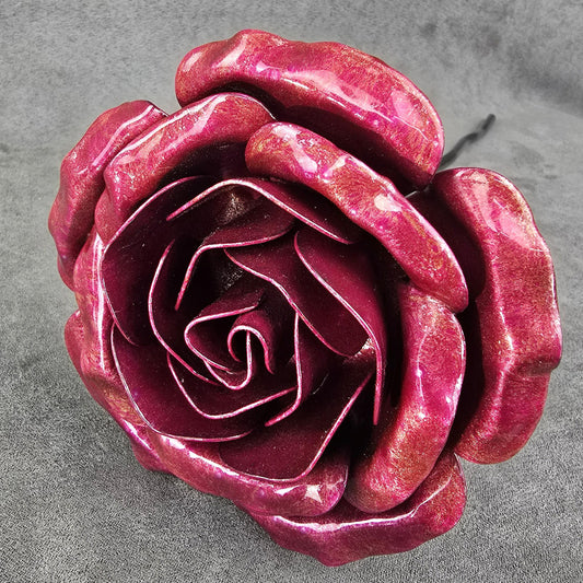 Handcrafted Metal Rose: Pink Fizz Steel Flower, Garden Remembrance