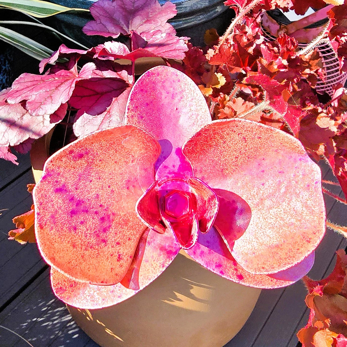 Metal Steel Orchid Flower: Handcrafted Garden Remembrance - Shimmering Blossom