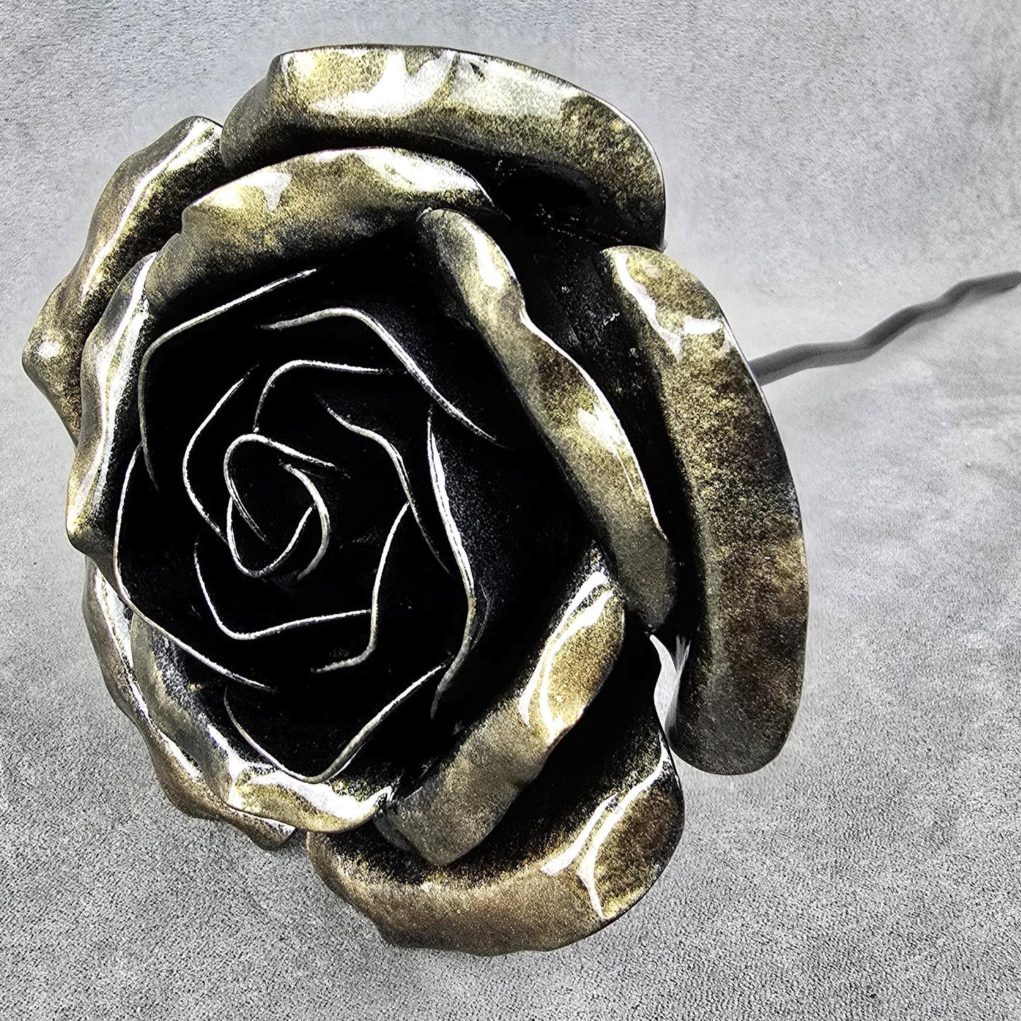 Handcrafted Shadow Mocha Steel Rose: Metal Garden Remembrance Flower