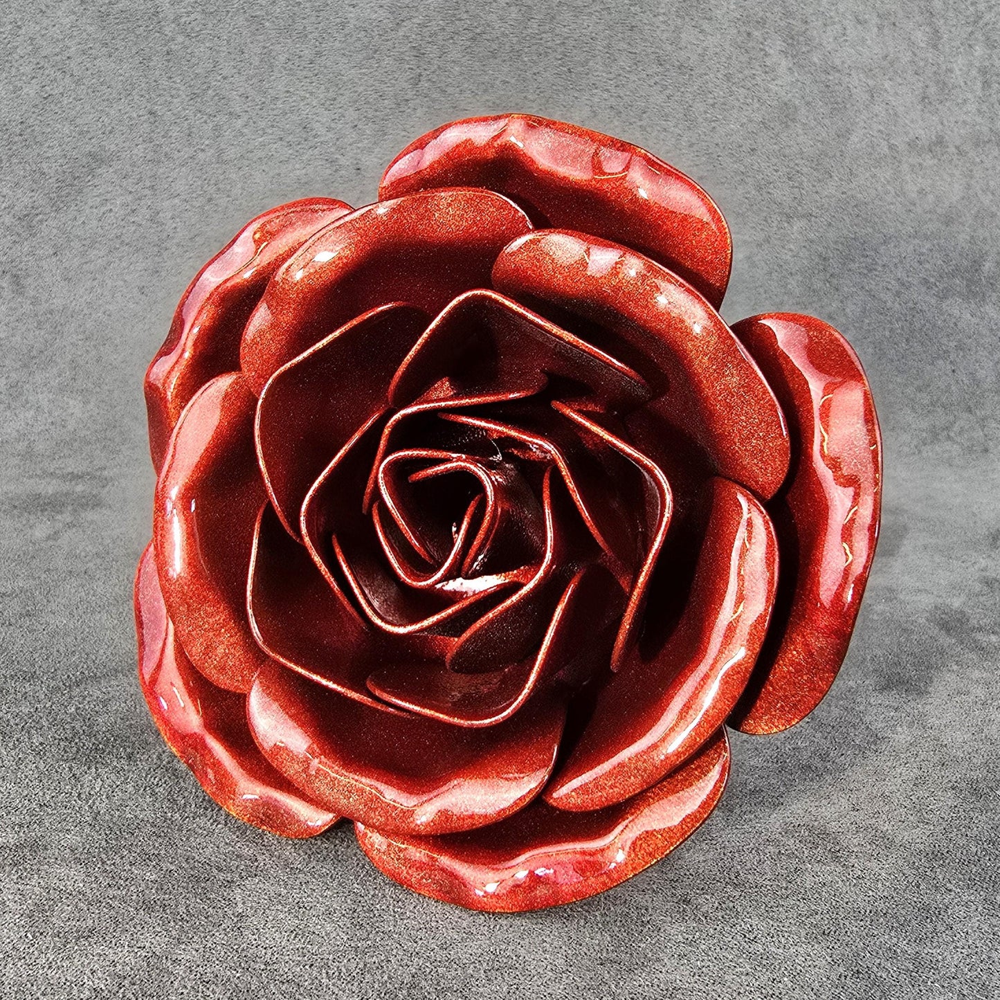 Inferno Orange Metal Rose: Handcrafted Steel Flower, Garden Remembrance
