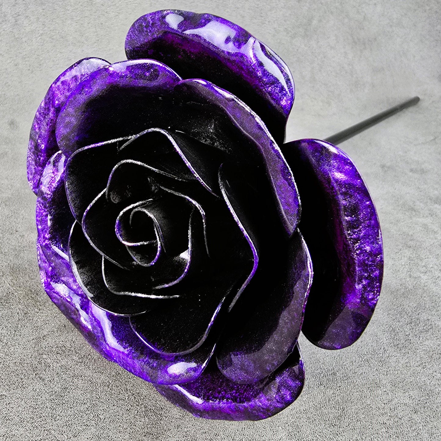 Handcrafted Shadow Purple Steel Rose: Metal Garden Remembrance Flower