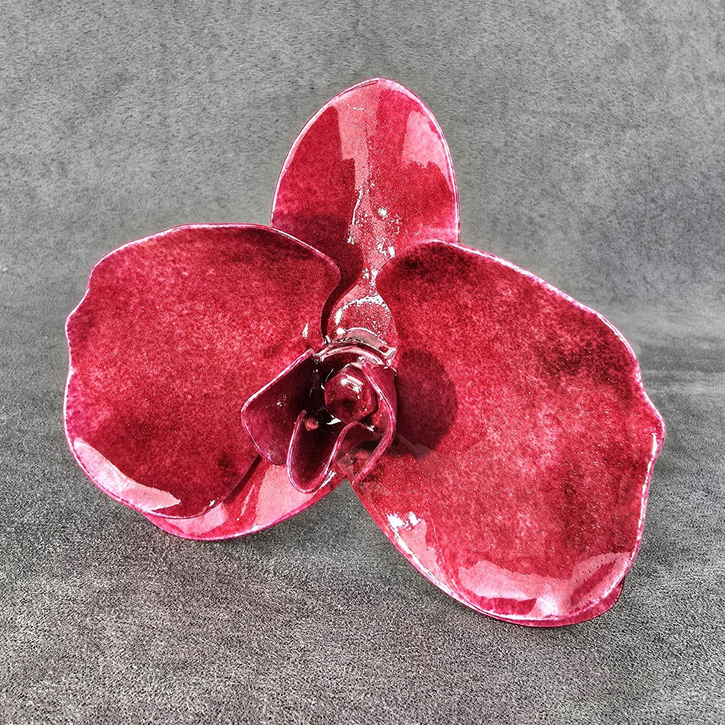 Handcrafted Metal Steel Orchid: Dappled Scarlet Garden Remembrance Flower