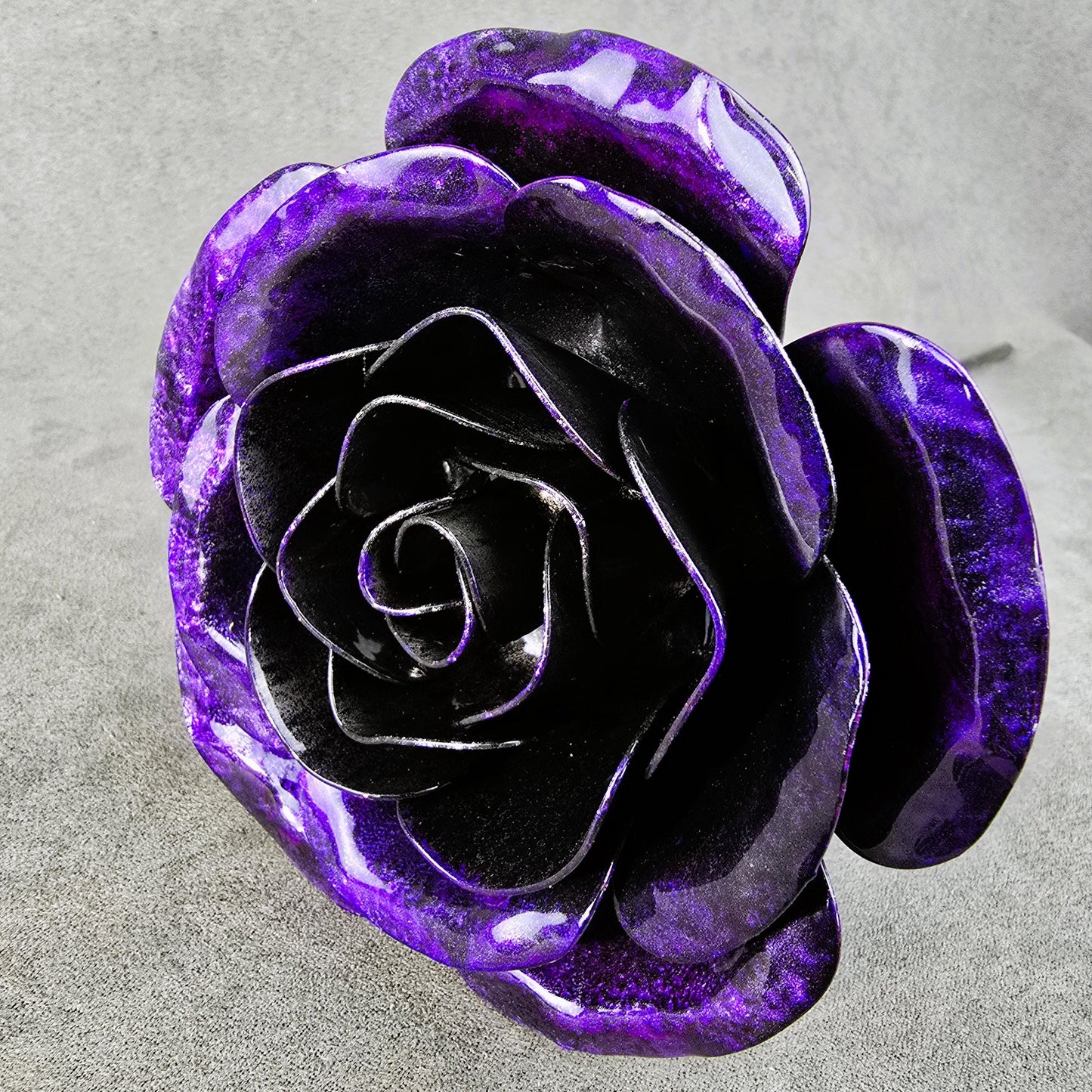 Handcrafted Shadow Purple Steel Rose: Metal Garden Remembrance Flower