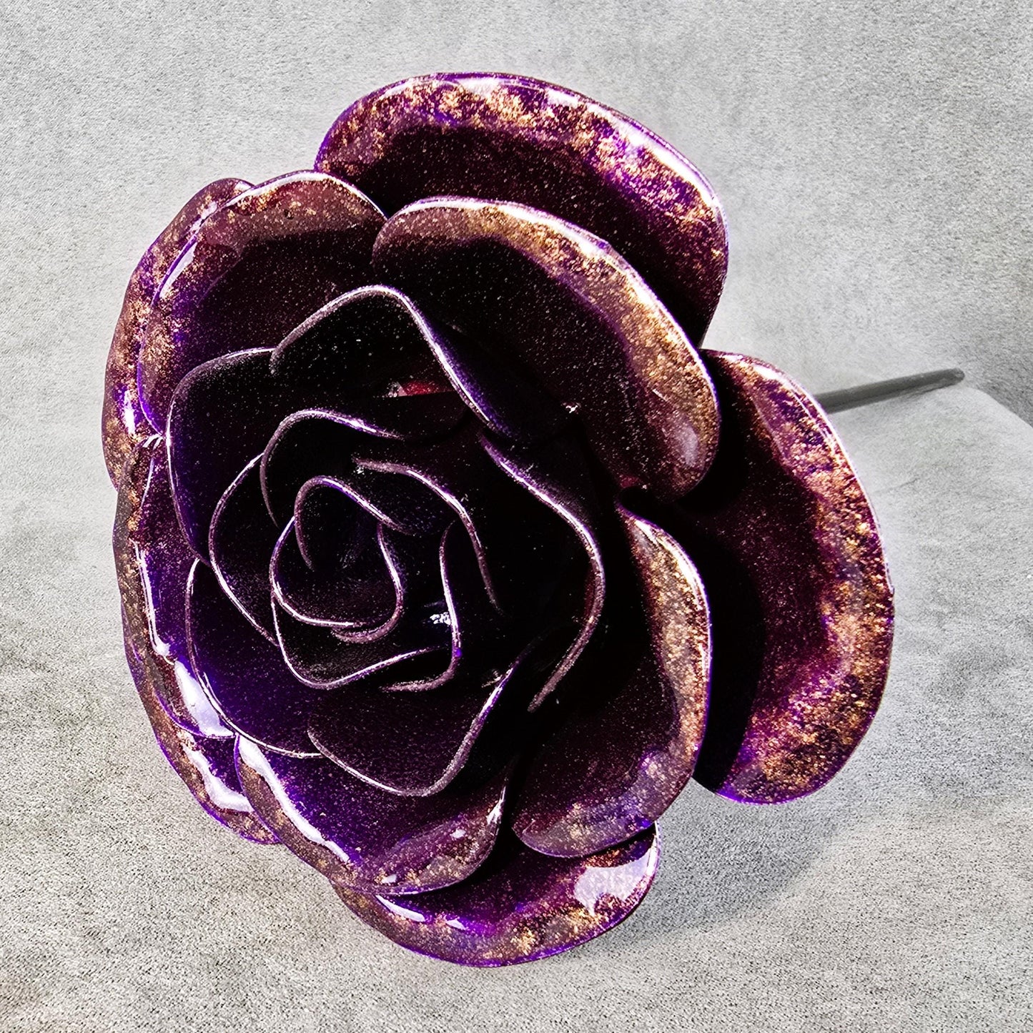 Purple Passion Metal Rose: Handcrafted Steel Flower, Garden Remembrance