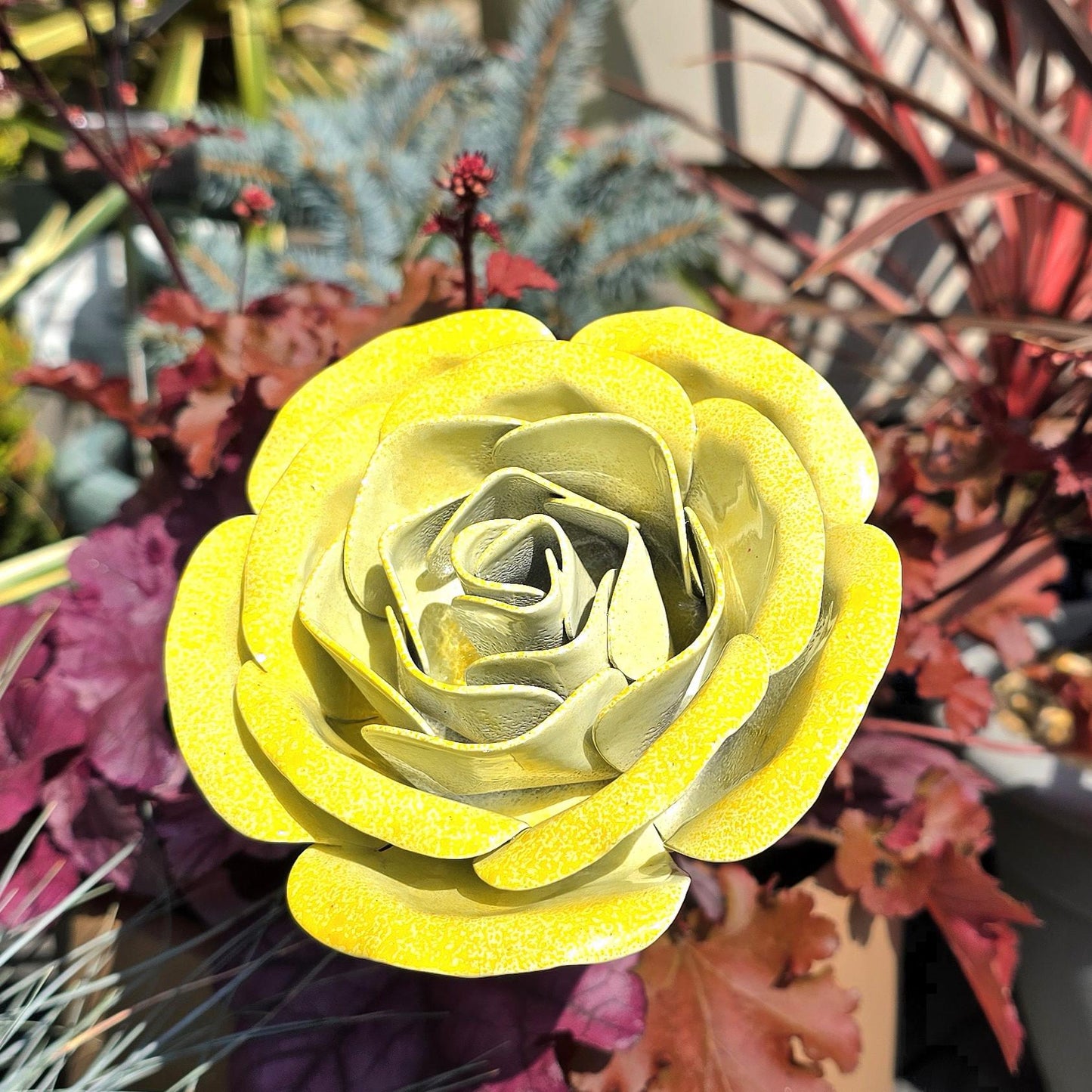 Handcrafted Metal Steel Rose: Spectral Lemon Garden Art