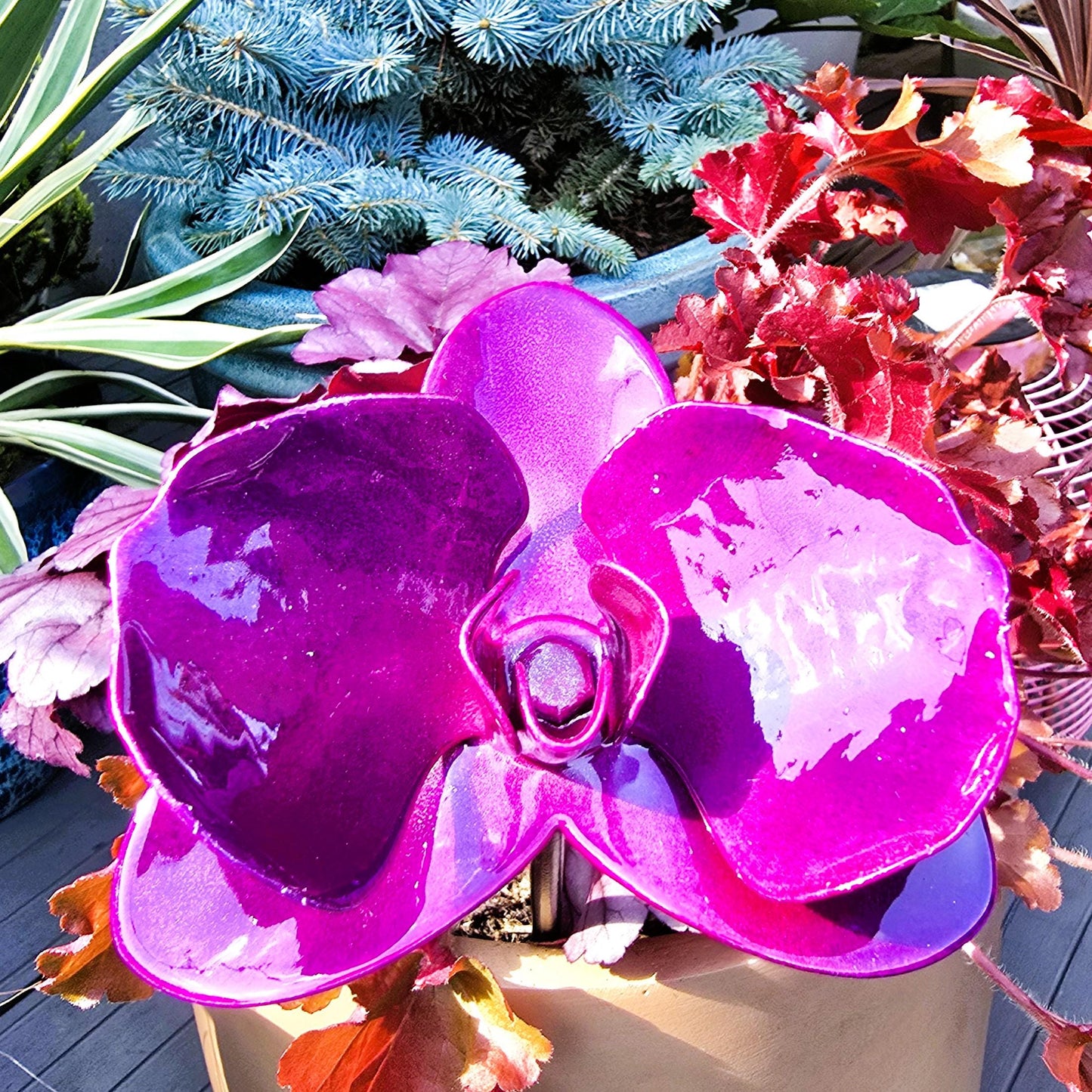 Handcrafted Metal Orchid: Purple Dazzle Forever Flower - Garden Remembrance