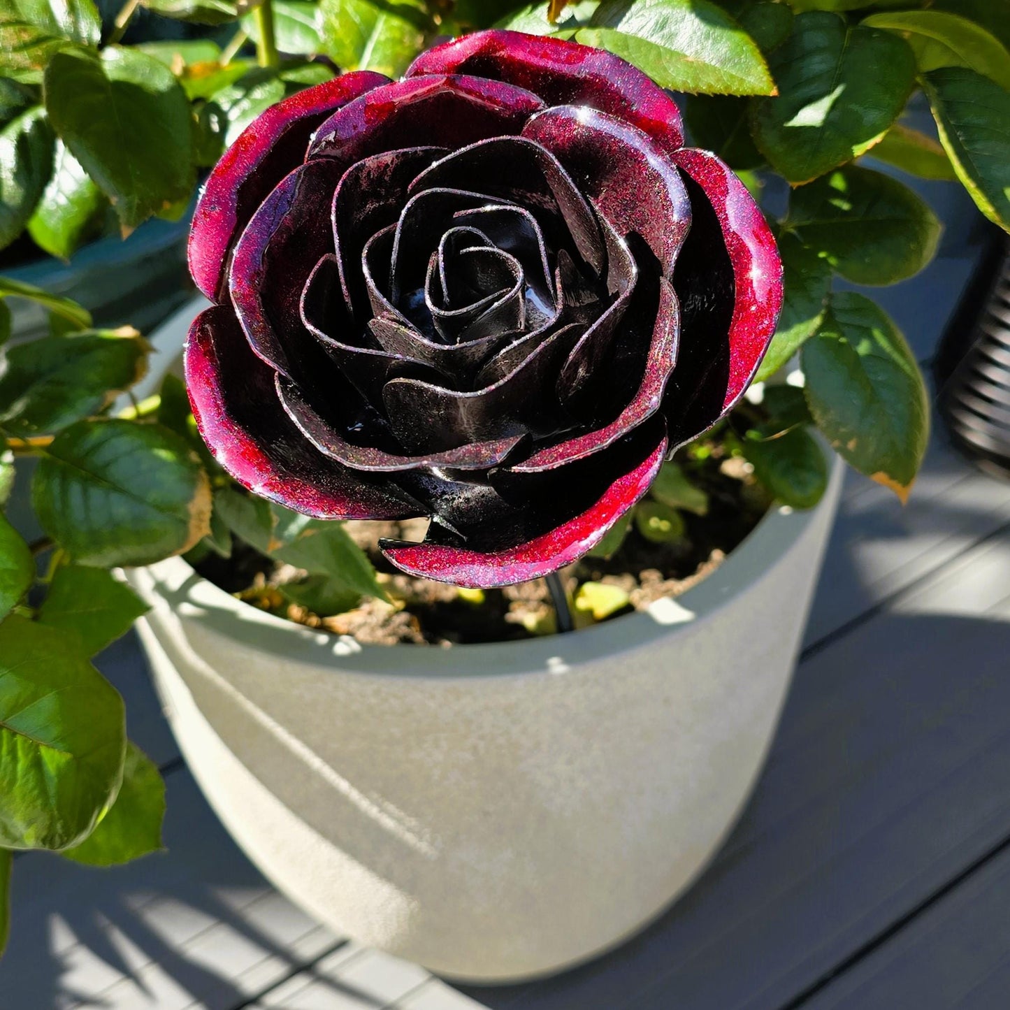 Metal Steel Rose: Shadow Scarlet, Handcrafted Garden Remembrance