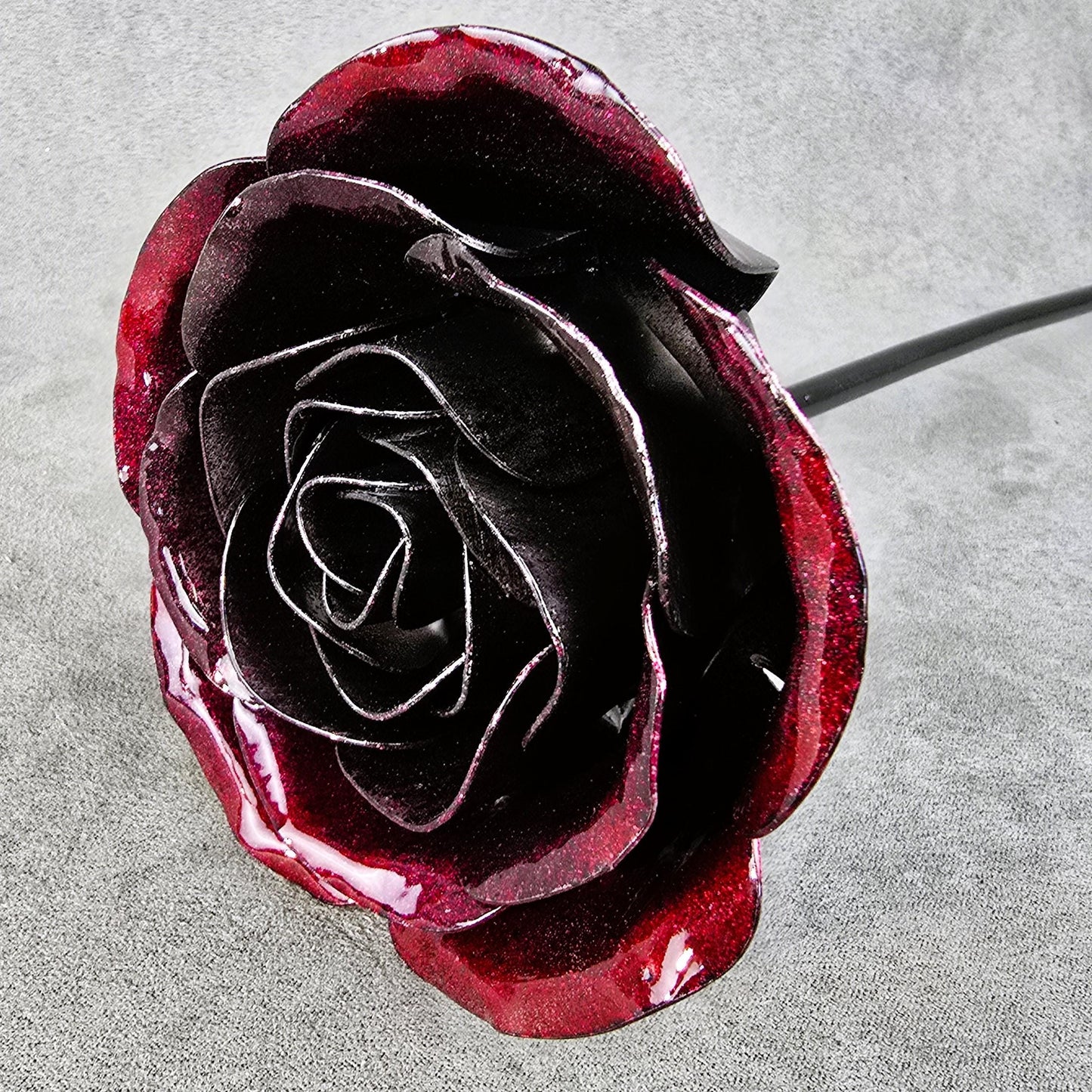 Metal Steel Rose: Shadow Scarlet, Handcrafted Garden Remembrance