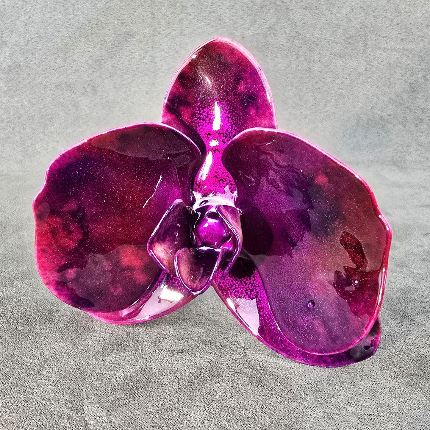 Metal Steel Orchid Flower: Handcrafted Garden Remembrance - Plum Fusion
