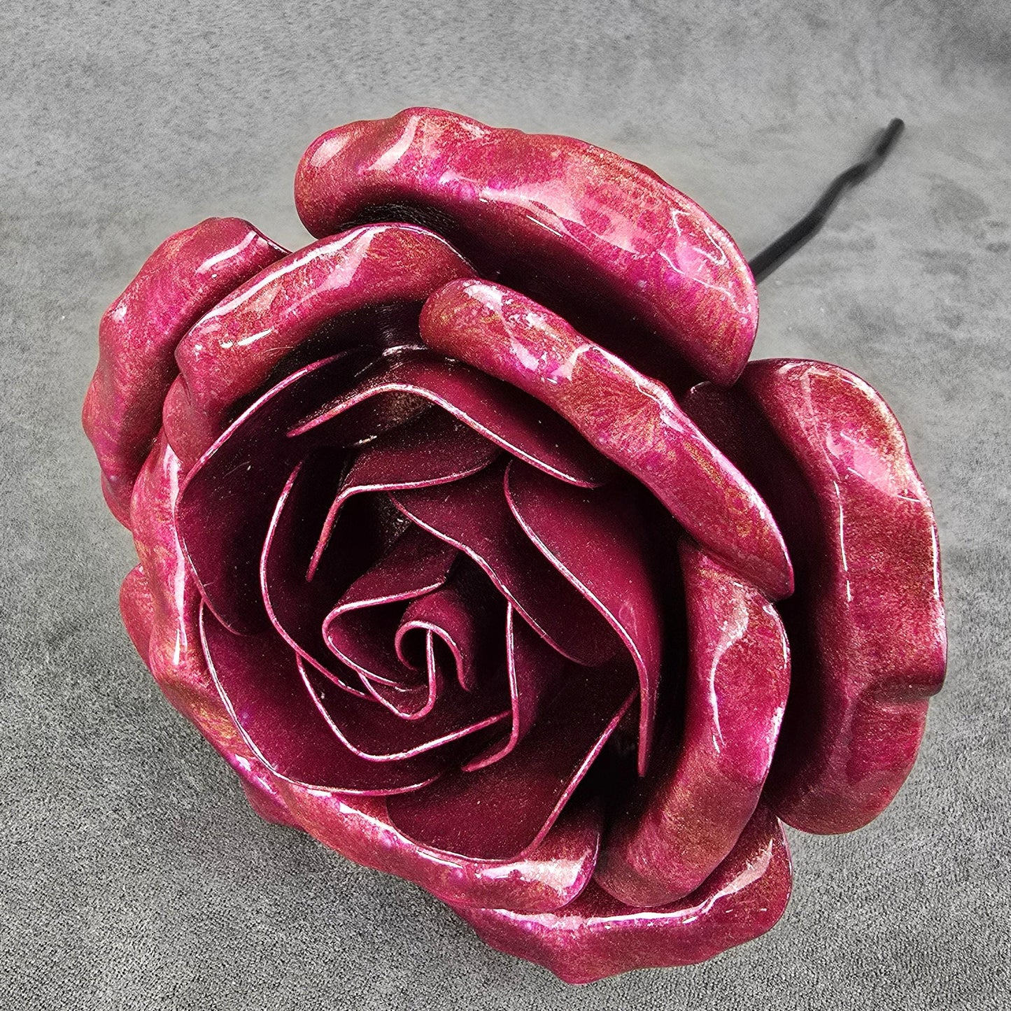 Handcrafted Metal Rose: Pink Fizz Steel Flower, Garden Remembrance